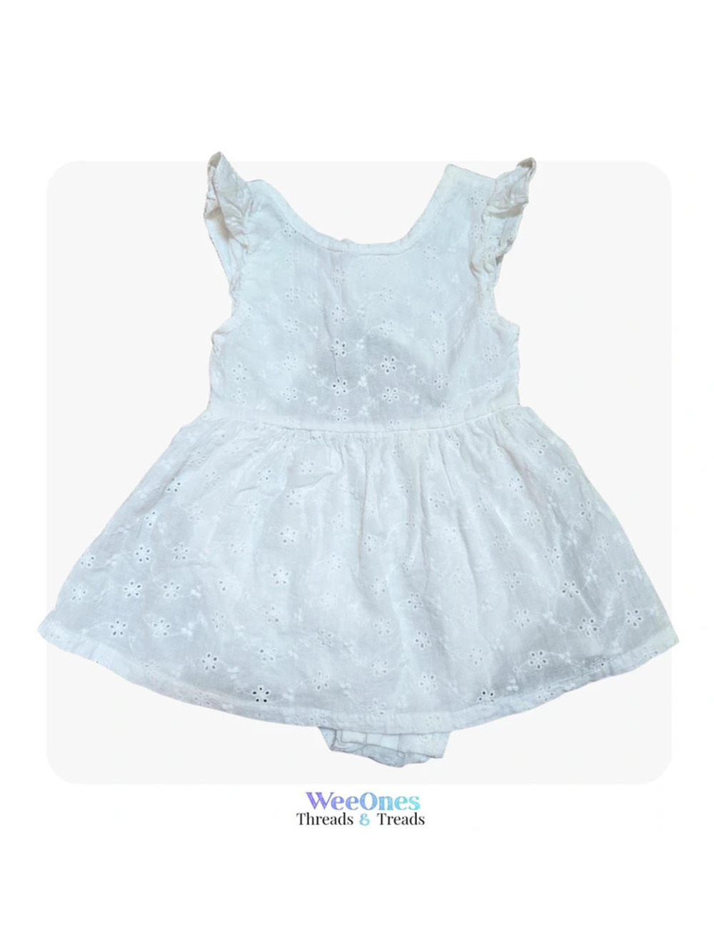 Rachel Zoe Baby Girl 12M White Eyelet Dress Romper Ruffle Sleeves Occasion